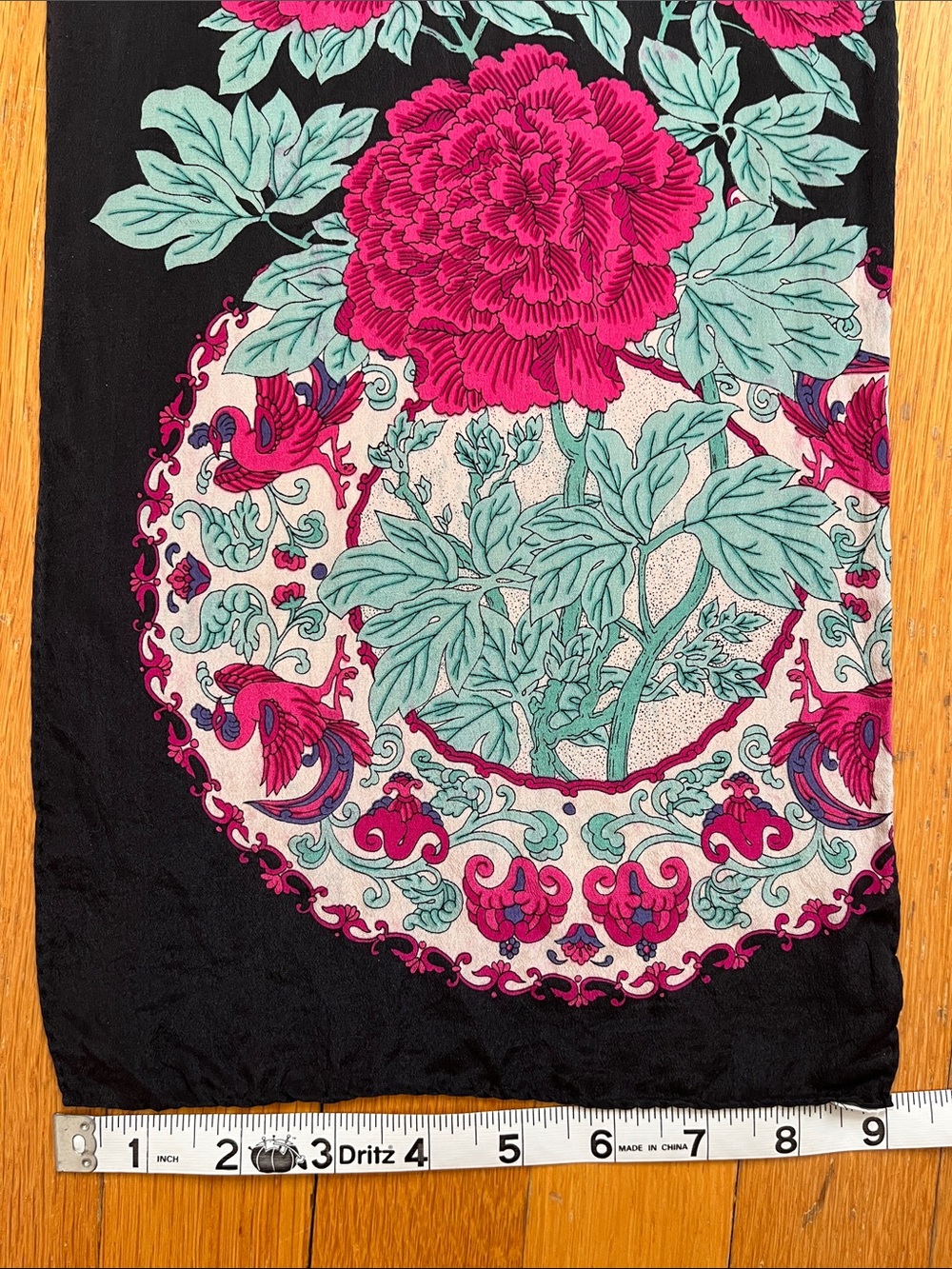 Ginnie Johansen Inc. 100% Silk 1989 Vintage 80s Teal Magenta Pink & Black Scarf - Picture 8 of 13